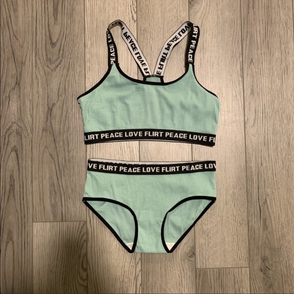 NEW Letter Tape Trim Rib Lingerie Set — Small